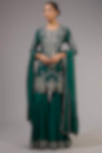 Teal Crepe Hand Embroidered Gharara Set by Nupur Kanoi at Pernia's Pop Up Shop