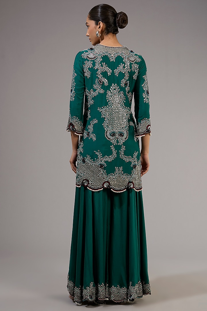 Teal Crepe Hand Embroidered Gharara Set by Nupur Kanoi at Pernia's Pop Up Shop