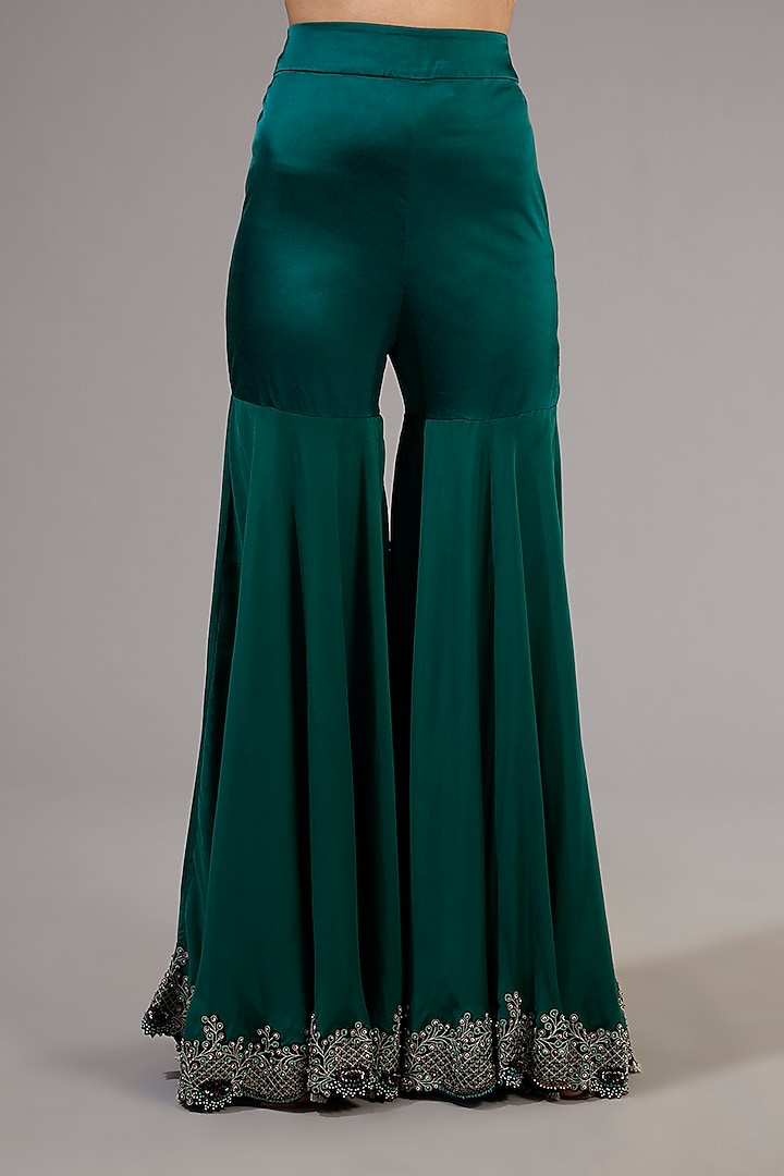 Teal Crepe Hand Embroidered Gharara Set by Nupur Kanoi at Pernia's Pop Up Shop