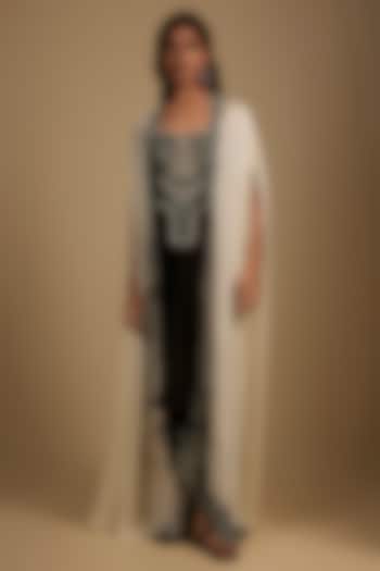 Black Satin Sequin Hand Embroidered Skirt Set by Nupur Kanoi at Pernia's Pop Up Shop