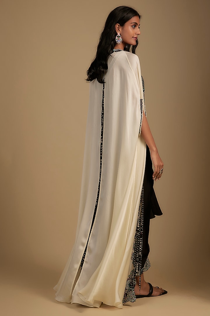 Black Satin Sequin Hand Embroidered Skirt Set by Nupur Kanoi at Pernia's Pop Up Shop
