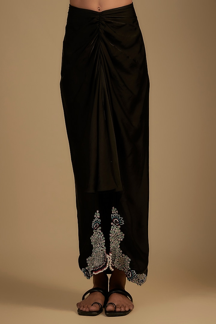 Black Satin Sequin Hand Embroidered Skirt Set by Nupur Kanoi at Pernia's Pop Up Shop