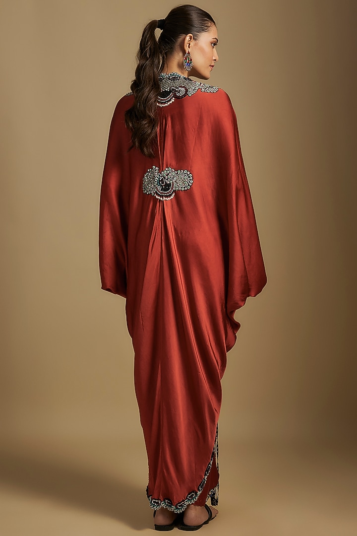 Orange Satin Hand Embroidered Skirt Set by Nupur Kanoi at Pernia's Pop Up Shop