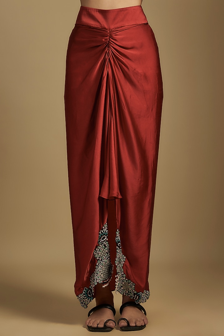 Orange Satin Hand Embroidered Skirt Set by Nupur Kanoi at Pernia's Pop Up Shop