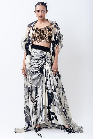 Off-White Organza Printed Jacket Set by Nupur Kanoi