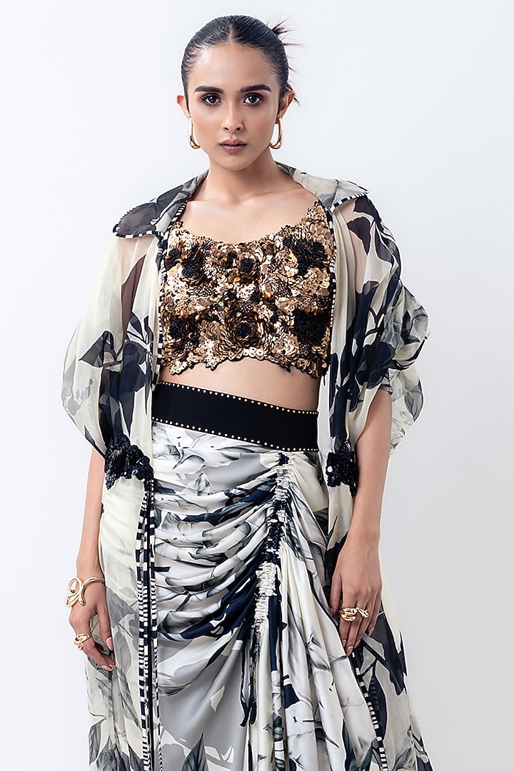 Off-White Organza Printed Jacket Set by Nupur Kanoi at Pernia's Pop Up Shop
