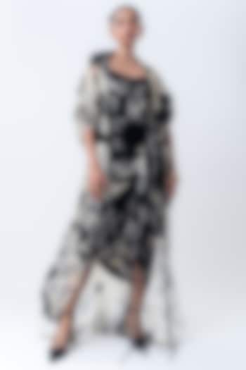 Black Chiffon & Organza Printed Jacket Party Wear Dress by Nupur Kanoi at Pernia's Pop Up Shop