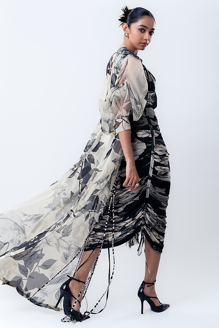 Black Chiffon & Organza Printed Jacket Party Wear Dress by Nupur Kanoi at Pernia's Pop Up Shop