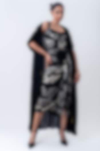 Black Chiffon & Lycra Printed Jacket Party Wear Dress by Nupur Kanoi at Pernia's Pop Up Shop