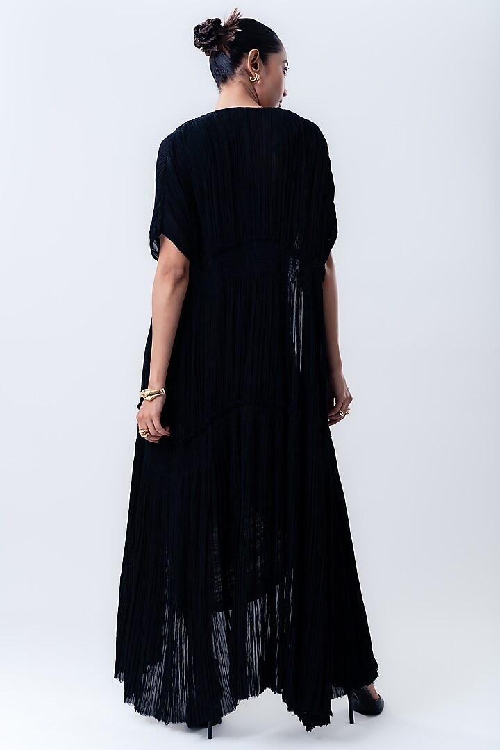 Black Chiffon & Lycra Printed Jacket Party Wear Dress by Nupur Kanoi at Pernia's Pop Up Shop