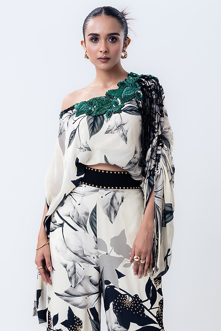 Off-White Crepe Printed A-Line Pant Set by Nupur Kanoi at Pernia's Pop Up Shop