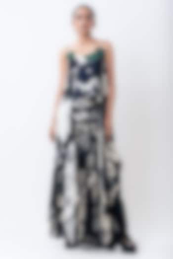 Black Satin Printed Skirt Set by Nupur Kanoi at Pernia's Pop Up Shop