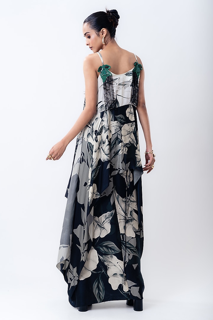 Black Satin Printed Skirt Set by Nupur Kanoi at Pernia's Pop Up Shop