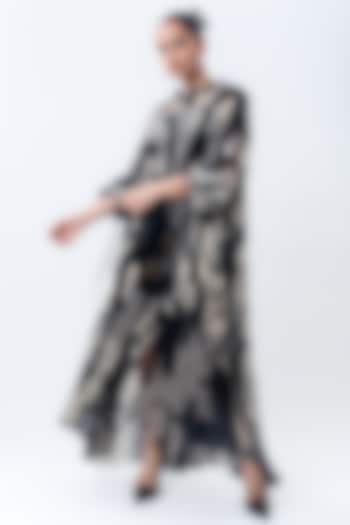 Black Chiffon Printed Maxi Cocktail Dress by Nupur Kanoi at Pernia's Pop Up Shop