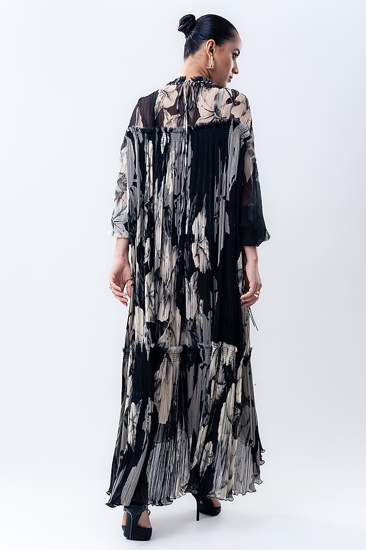 Black Chiffon Printed Maxi Cocktail Dress by Nupur Kanoi at Pernia's Pop Up Shop