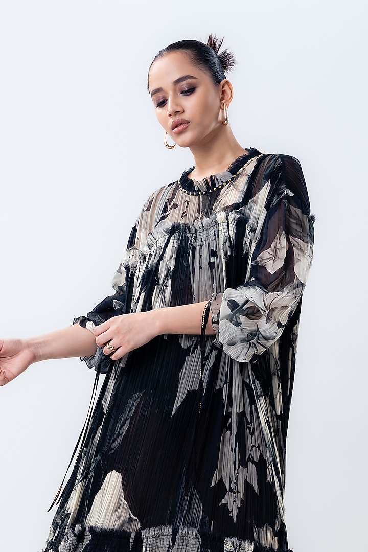 Black Chiffon Printed Maxi Cocktail Dress by Nupur Kanoi at Pernia's Pop Up Shop
