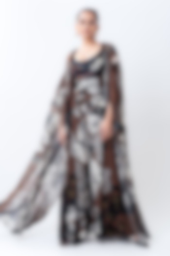 Brown Chiffon & Crepe Printed Jumpsuit by Nupur Kanoi at Pernia's Pop Up Shop