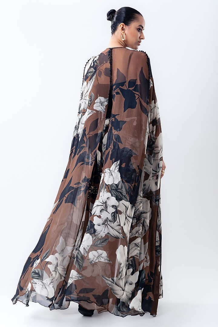 Brown Chiffon & Crepe Printed Jumpsuit by Nupur Kanoi at Pernia's Pop Up Shop