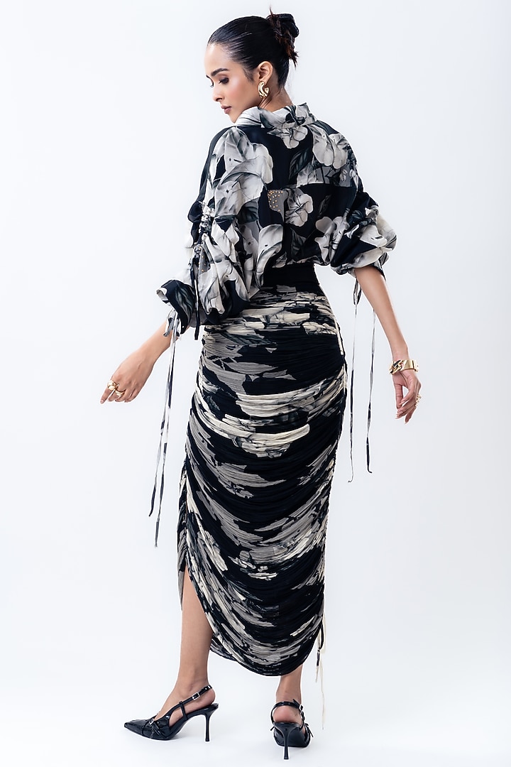 Black Crepe & Chiffon Printed Skirt Set by Nupur Kanoi at Pernia's Pop Up Shop
