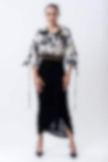 Black Crepe & Chiffon Frilled Skirt Set by Nupur Kanoi at Pernia's Pop Up Shop