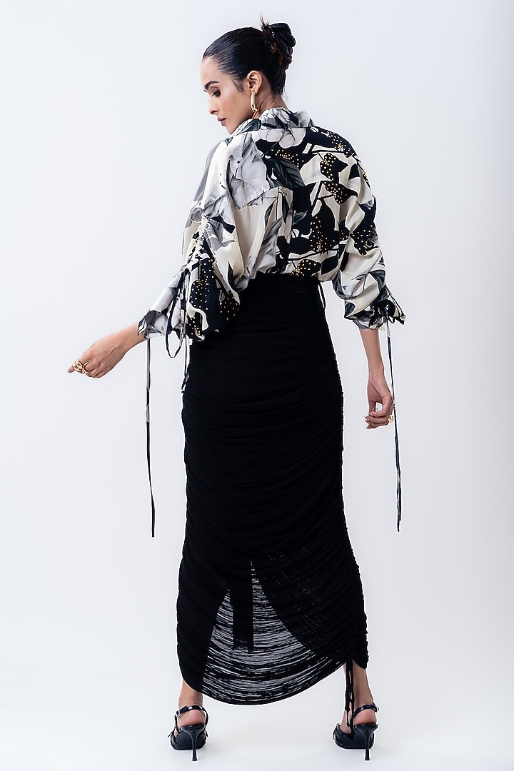 Black Crepe & Chiffon Frilled Skirt Set by Nupur Kanoi at Pernia's Pop Up Shop