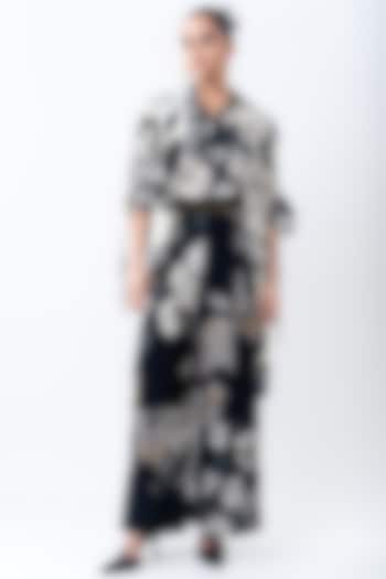 Black Crepe Printed A-Line Pant Set by Nupur Kanoi at Pernia's Pop Up Shop