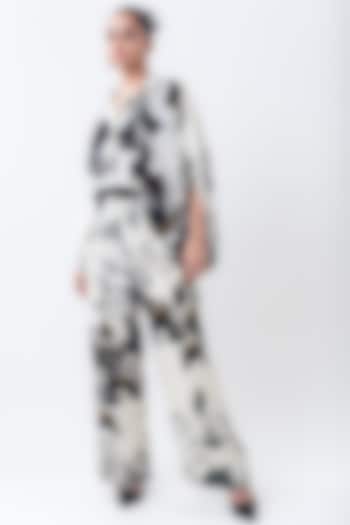 Off-White Satin & Crepe Printed Pant Set by Nupur Kanoi at Pernia's Pop Up Shop