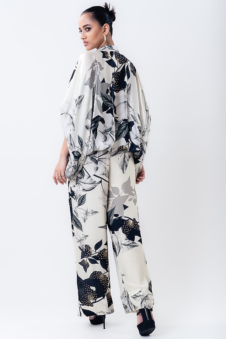 Off-White Satin & Crepe Printed Pant Set by Nupur Kanoi at Pernia's Pop Up Shop
