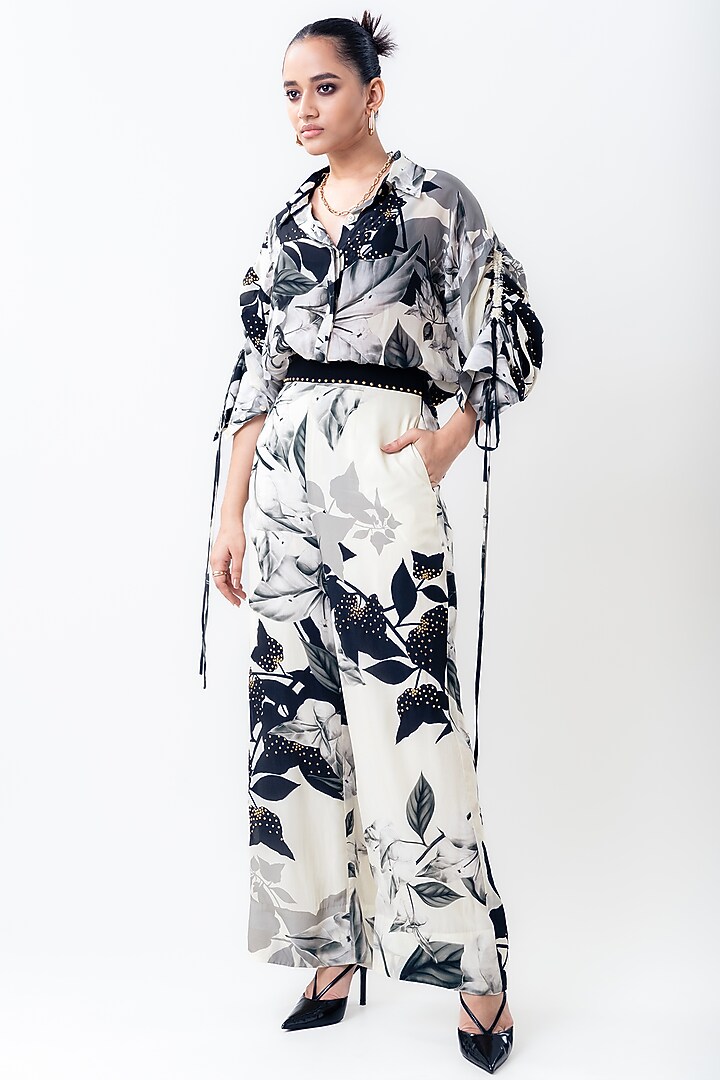 Off-White Crepe Printed A-Line Pant Set by Nupur Kanoi at Pernia's Pop Up Shop