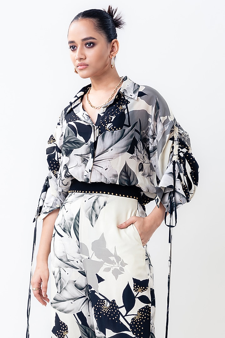 Off-White Crepe Printed A-Line Pant Set by Nupur Kanoi at Pernia's Pop Up Shop