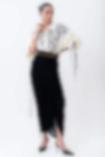 Black Silk & Chiffon Skirt Set by Nupur Kanoi at Pernia's Pop Up Shop