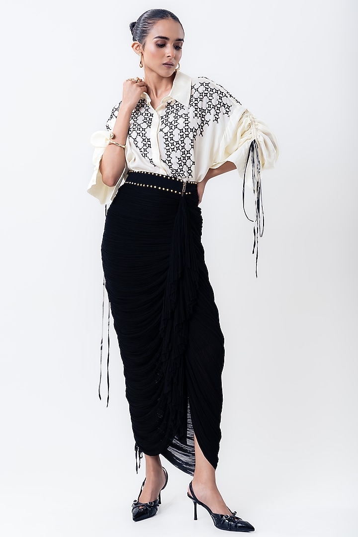 Black Silk & Chiffon Skirt Set by Nupur Kanoi at Pernia's Pop Up Shop