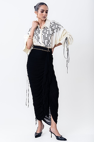 Black Silk & Chiffon Skirt Set by Nupur Kanoi