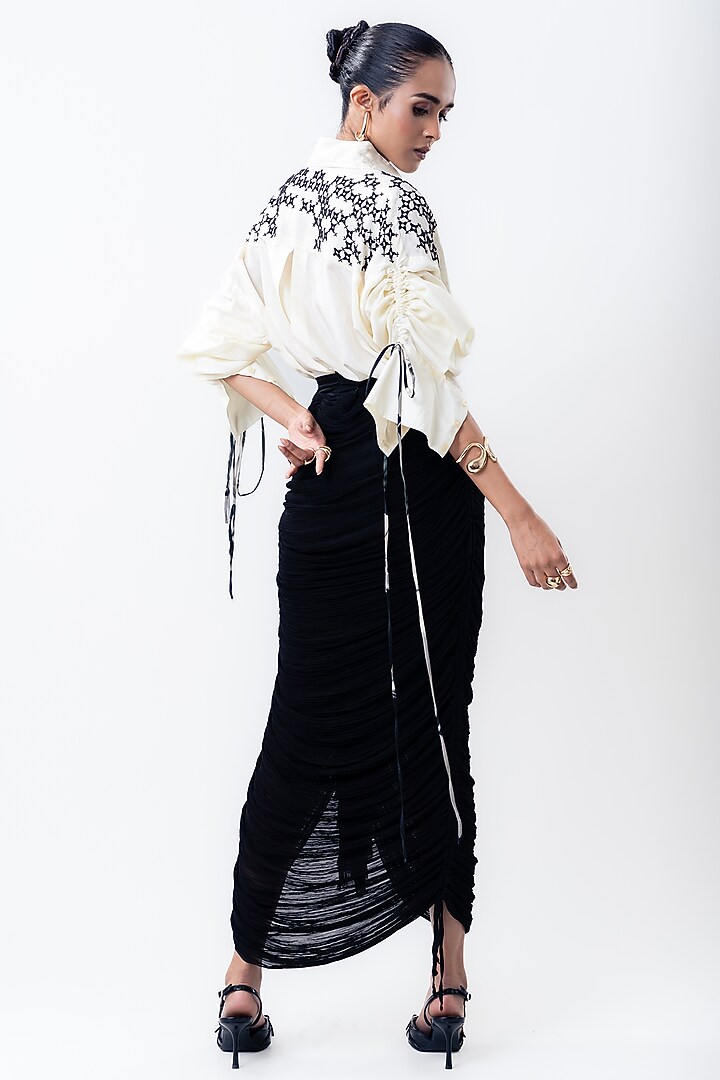 Black Silk & Chiffon Skirt Set by Nupur Kanoi at Pernia's Pop Up Shop