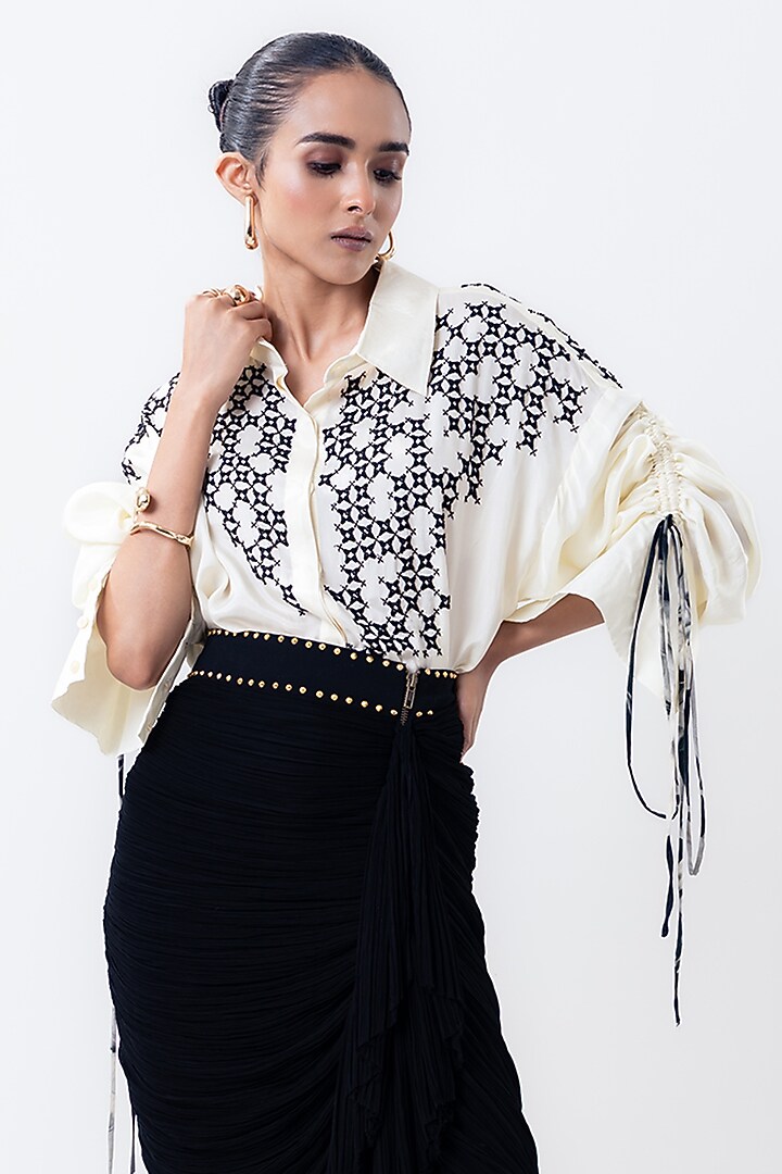 Black Silk & Chiffon Skirt Set by Nupur Kanoi at Pernia's Pop Up Shop