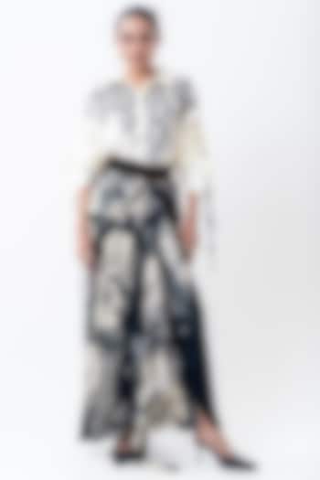 Black Silk & Satin Printed A-Line Skirt Set by Nupur Kanoi at Pernia's Pop Up Shop