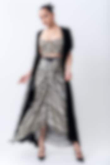 Black Chiffon & Crepe Jacket Set by Nupur Kanoi at Pernia's Pop Up Shop