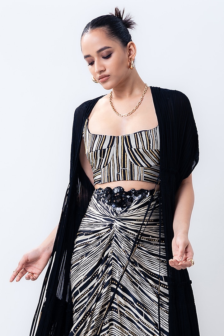 Black Chiffon & Crepe Jacket Set by Nupur Kanoi at Pernia's Pop Up Shop