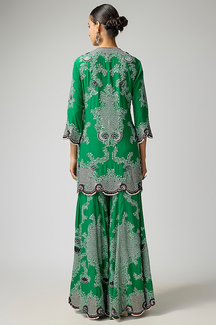 Emerald Green Georgette Hand Embroidered Bridal Sharara Set by Nupur Kanoi at Pernia's Pop Up Shop