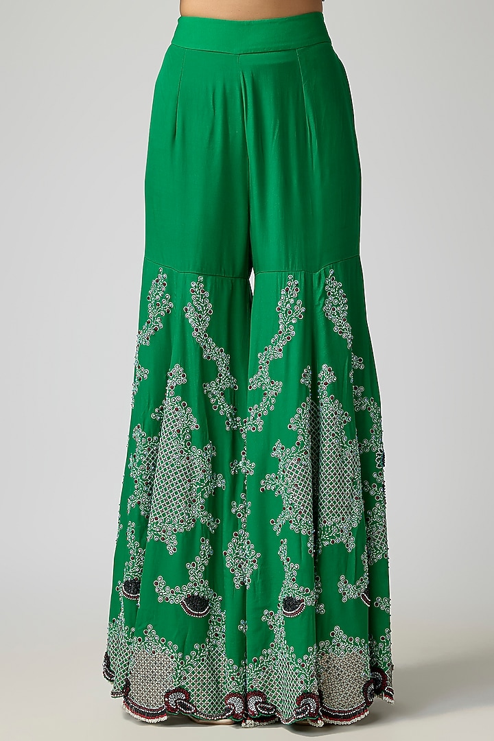 Emerald Green Georgette Hand Embroidered Bridal Sharara Set by Nupur Kanoi at Pernia's Pop Up Shop