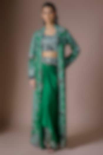 Emerald Green Silk Hand Embroidered Jacket Set by Nupur Kanoi at Pernia's Pop Up Shop