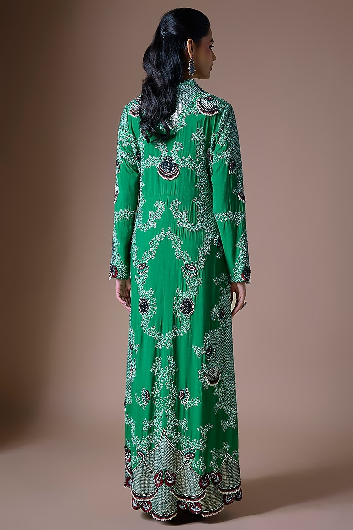 Emerald Green Silk Hand Embroidered Jacket Set by Nupur Kanoi at Pernia's Pop Up Shop