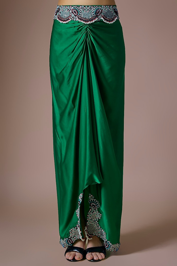 Emerald Green Silk Hand Embroidered Jacket Set by Nupur Kanoi at Pernia's Pop Up Shop