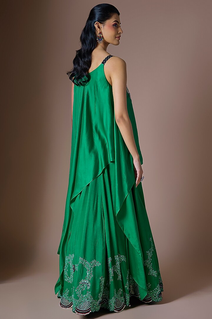 Emerald Silk & Crepe Hand Embroidered Wedding Lehenga Set by Nupur Kanoi at Pernia's Pop Up Shop