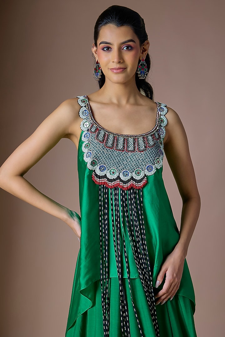 Emerald Silk & Crepe Hand Embroidered Wedding Lehenga Set by Nupur Kanoi at Pernia's Pop Up Shop