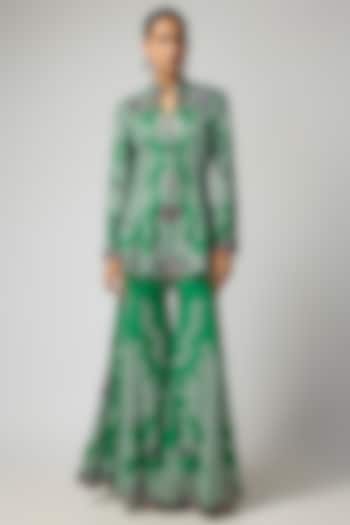 Emerald Green Silk Hand Embroidered Gharara Set by Nupur Kanoi at Pernia's Pop Up Shop
