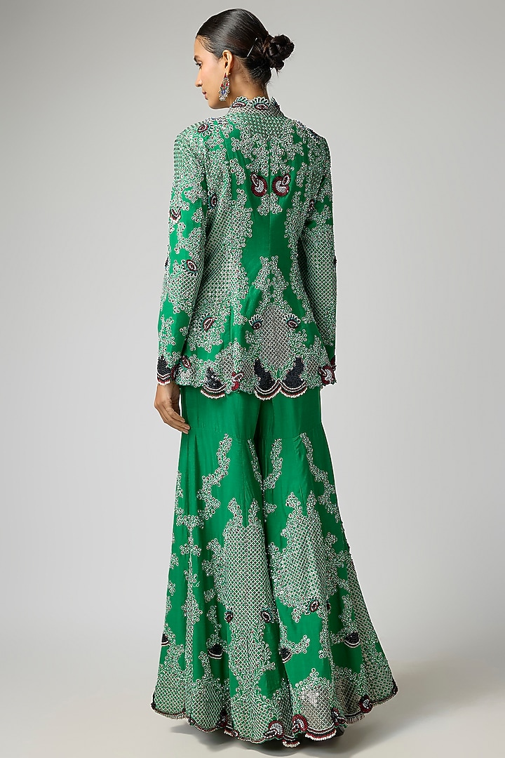 Emerald Green Silk Hand Embroidered Gharara Set by Nupur Kanoi at Pernia's Pop Up Shop