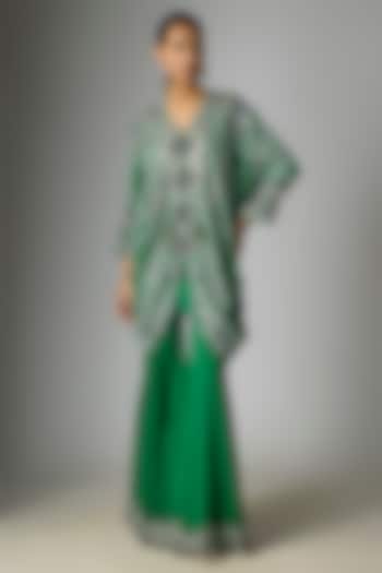 Emerald Green Crepe Hand Embroidered Gharara Set by Nupur Kanoi at Pernia's Pop Up Shop