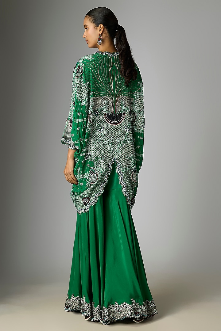 Emerald Green Crepe Hand Embroidered Gharara Set by Nupur Kanoi at Pernia's Pop Up Shop