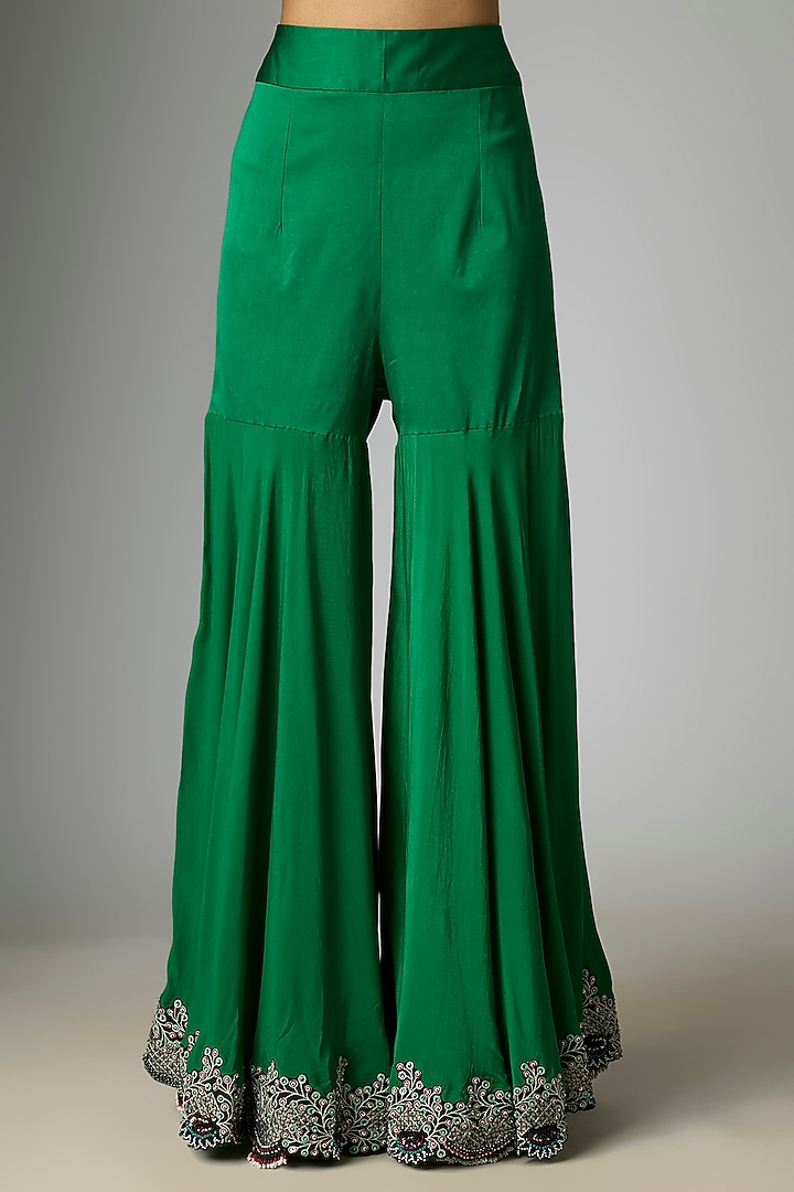 Emerald Green Crepe Hand Embroidered Gharara Set by Nupur Kanoi at Pernia's Pop Up Shop